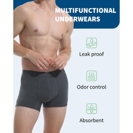 REELINDRY Washable Incontinence Underwear for Men, 2.3 oz Absorbent Leak Proof Odor Control Briefs with Covered Waistband (Dark Gray, 2XL)