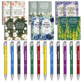 Geyee 24 Pcs Mini Motivational Pens Inspirational Notepads Bulk Appreciation Gifts Small Journals Funny Ballpoint Pen Set Prizes Men Women Office Travel Party Favors(Classic Bible)