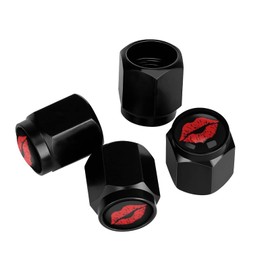 Muishi Red Lips Tire Valve Stem Caps, Aluminum Black Stem Tire Valve Caps Universal Stem Covers for Cars, SUVs, Trucks, Bikes, Motorcycles, Bicycles (4 Pack)
