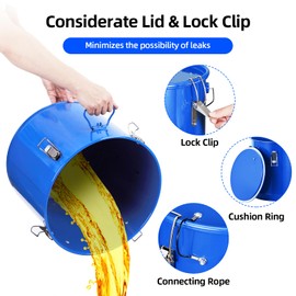 10 Gal Fryer Grease Bucket, Oil Disposal Caddy, Steel Fryer Oil Transport Container with Rust-Proof Coating, Deep Fryer Oil Disposal Container with Lid & Lock Clips & Filter Bag for Cooking