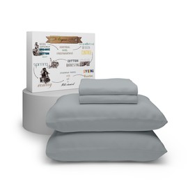 SUPREME ELEGANCE Queen Size Sheet Set, 300 Thread Count 100% Cotton Silver Bed Sheets Set, Deep Pockets Percale Sheets, Easy Fit, Cooling Bed Sheets for Queen Size Bed