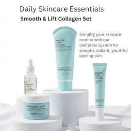 Global Beauty Care Smooth & Lift - Set de cuidado de la piel con colágeno, limpiador facial hidratante y reafirmante, suero, crema para ojos y crema f