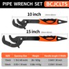 BCJCLTS Pipe Wrench Set, 10” and 15” Self Adjusting Wrench