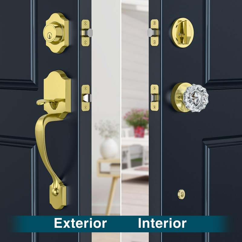 Calzibeno Satin Brass Front Door Handle and Deadbolt Set, Front
