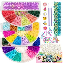 Rainbow Loom: Mighty Rainbow Case – Kit de manualidades de pulsera de bricolaje, 6000 bandas de goma, 2 telares poderosos, 6 encantos de tique, 50 abalorio, actividad de joyería, niño a partir de 7