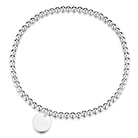 MATERIA by Matthias Wagner Stretch Bracelet 925 Silver Ball Bracelet Elastic with Engraving Pendant Round, Sterling Silver