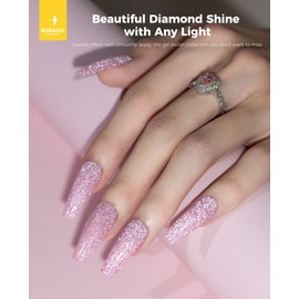 BURANO Pink Reflective Glitter Gel Nail Polish, 2 Bottles UV Sparkle Nail Polish Purple Gel, 7.3ml Holographic Glitter Polish Curing Need for Nail Salon Home DIY S21 S9