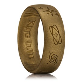 King Will Silicone Wedding Rings for Men 6.6mm Wide 1.8mm Thick Star & Moon Pattern Unisex Rubber Wedding Bands Breathable Design Comfort Fit, Metallic Brown Size 9