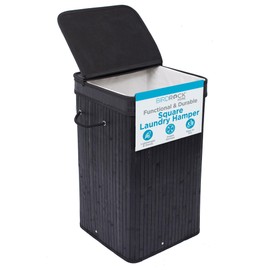 BIRDROCK HOME Square Laundry Hamper with Lid and Cloth Liner, Medium Basket with Soft Handles, Durable Collapsible Fabric Bin for Clothes,Towels, Dorm, Narrow Closet, Bedroom, Dirty Laundry - Espresso