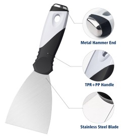 Mister Rui Putty Knife Set, 3" 5" 6" Paint Scrapers, Paint Tools, Small Metal Putty Knife Scraper Tool for Wood, Stainless Steel Paint Scraper with Hammer End