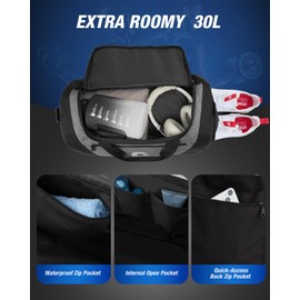 Gonex Gym Duffel Bag with Shoe Compartment Wet Pocket, Large Capacity Sports Duffle Bag for Men Women, Workout & Travel Bag with Multiple Pockets, Black/Gray, Small (30L)