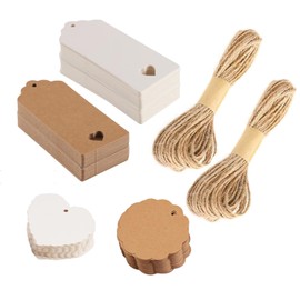 GUO-YING Gift Tags Set of 200 Kraft Paper and White with 40m Jute String Heart Design