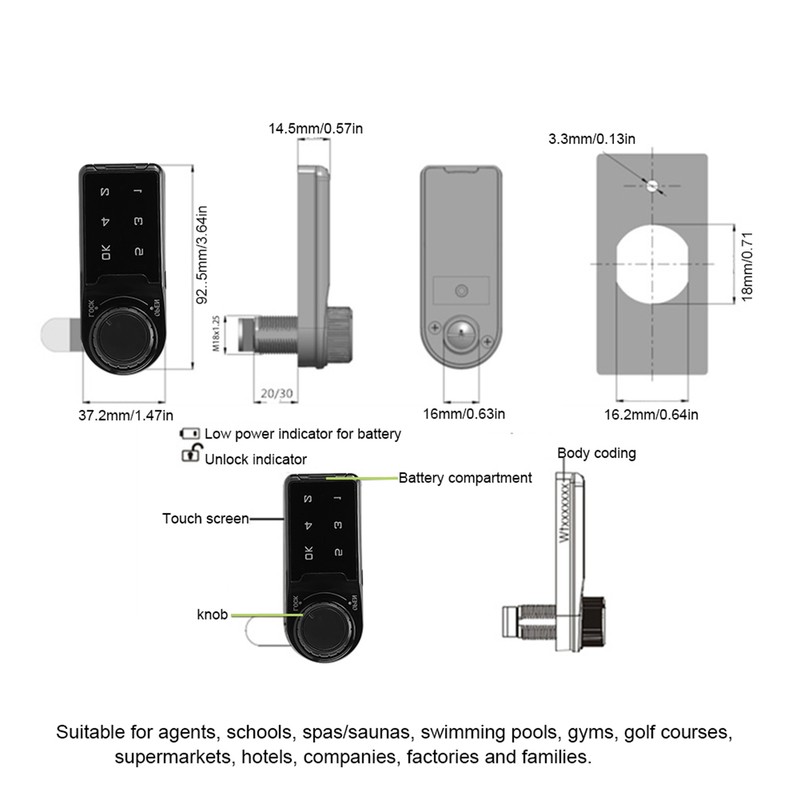 Touch Keyboard Electronic Password Combination Lock for File Cabinet Locker
