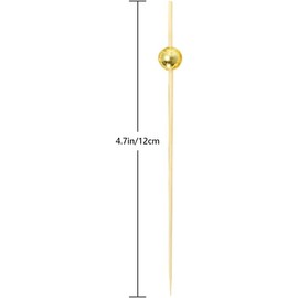NINU 200PCS Cocktail Picks, Fancy Toothpicks for Appetizers, Decorative Skewers for Appetizers Drinks Party Fruit, 4.7 Inch Long Wooden Bamboo Gold Ball Food Sticks Charcuterie Boards Accessories