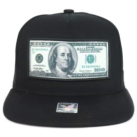 Trendy Apparel Shop 100 Dollar Bill Benjamin Baller Patch Flatbill Snapback Cap - Black Black