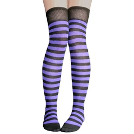 Chrissy's Socks Women's Black/Purple Striped Thigh High Socks