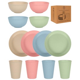 JEJA Camping Tableware Set for 4 People, Outdoor Picnic Tableware, Reusable, Environmentally Friendly, Plates, Bowls, Cups, B