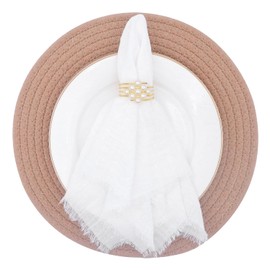 Handmade Cloth Napkins with Fringe, 17x17 Inch Soft Cotton Dinner Cloth Napkins Natural Rustic Napkins for Home, Kitchen, Dinner, Party, Wedding, Holiday or Events (White, Set of 6)