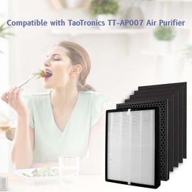 Popurure TT-AP007 Replacement Filter Compatible with TaoTronics TT-AP007 Air Purifier, 2 True 4-Stage High-efficiency Activated Carbon + 4 Pre-Filters