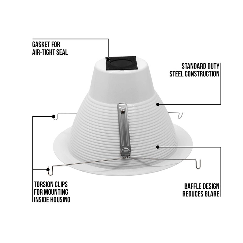 [6-Pack] PROCURU 6-Inch Recessed Light Shorty Cone Trim, Weatherproof Air-Tight,