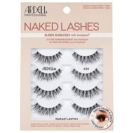 Ardell False Eyelashes Naked Lash 424 4 Pairs Multipack Black Fluffy Barely-There Natural Enhances Eyes Super Soft Lashes Comfortable Invisiband Vegan-Friendly Cruelty-Free False Lashes