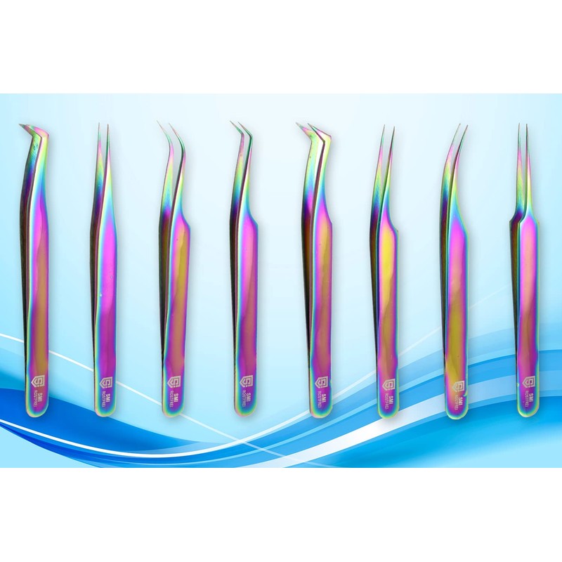 SMI Pack of 8 Eyelash Tweezers Eyelash Extension Tweezers Pointed