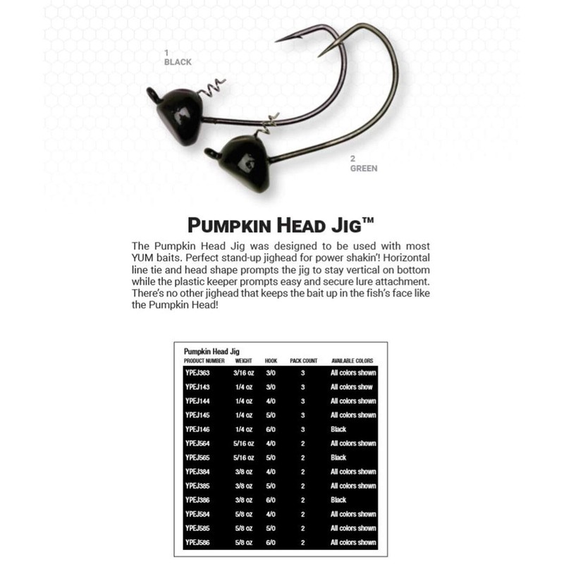 Yum Lures Pumpkin Ed Jig Hook 3/0 (Black, 3/16-Ounce)