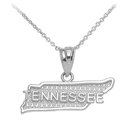 Tennessee US State Map Pendant Necklace in 925 Sterling Silver, 16"