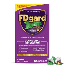 FDgard Gut Health Supplement, Indigestion, Nausea & Bloating, Upset Stomach, 12 Capsules