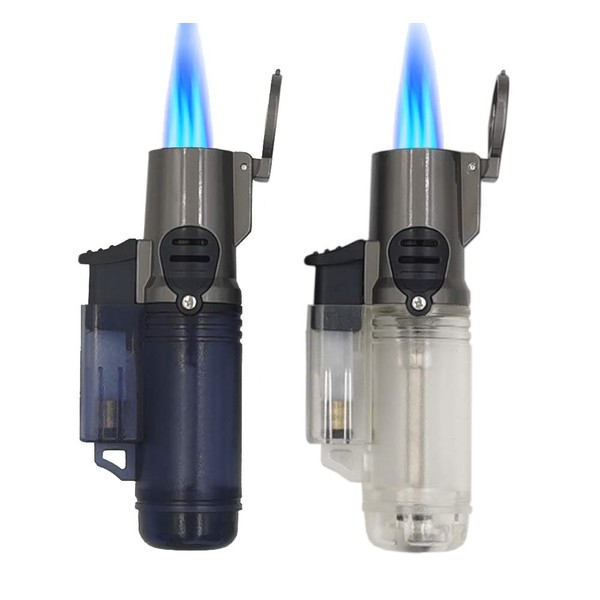 Larruping Outdoor Jet Torch Lighter Windproof Turbo Triple Flame Gas Butane Visible Window Refillable Cigar Cigarette Torch Lighter 2 Pack (without fuel)