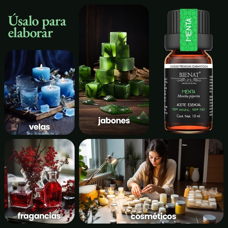 Bienat Aceite Esencial de Menta 10mL Natural Difusor y Aromaterapia