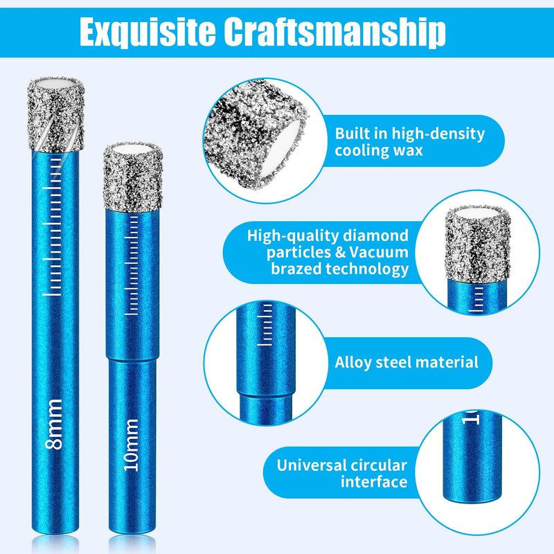 10pcs Dry Diamond Drill Bit Set Tile Glass Small Diamond