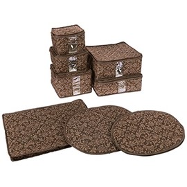 8-Piece Storage Containers Set – China, Brown, Quilted, Stackable Dish & Plate Protectors – Glass & Dinnerware Organizer Lids – Kitchen Storage for Meal, Tupperware, Glass Containers & Food Storage