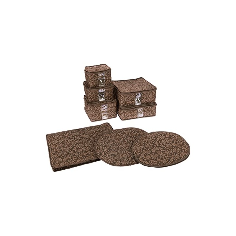 8-Piece Storage Containers Set – China, Brown, Quilted, Stackable Dish