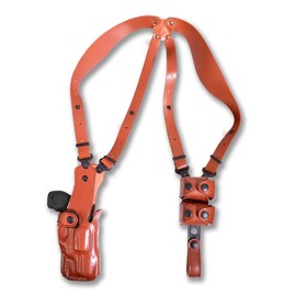 Premium Leather Vertical Shoulder Holster System with Double Speed Loader, for S&W Cheif's Special 38 SPL Revolver 2" BBL, Right Hand Draw Brown Color #5056#
