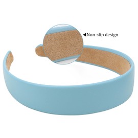 AMCAMI Blue Headband 1 Inch PU Leather Headband Plain Solid Headband Wide Thick Headbands for Women Non-slip Hair Accessories for Women Girls