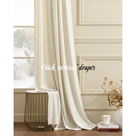 Nemia Ivory White Velvet Curtains Thermal Insulated Blackout Curtain for Bedroom Window Living Room Darkening Luxury Vintage 96 Inches Long Heavy Drapes Panels Rod Pocket Set of 2