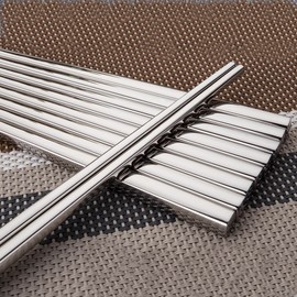 LIUNA Korean Stainless Steel Chopsticks Household Restaurant Square Metal Chop Stick Gift Set 5 Pairs