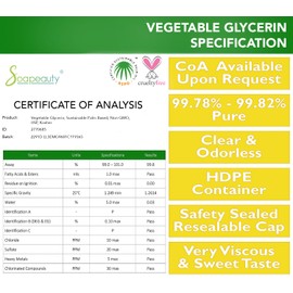 Soapeauty VEGETABLE GLYCERIN USP Grade Non-GMO Natural | Cosmetic Products, Skin, Hair Care, Soap Making, Household Uses 5 oz