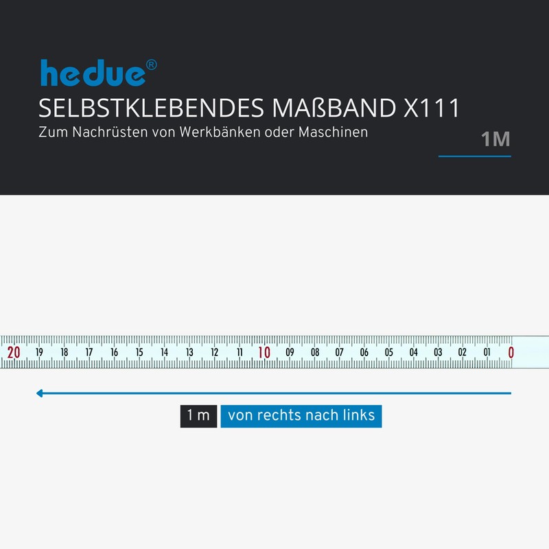 hedue® selbstklebendes Maßband 1 m X111 - Massband selbstklebend ,von