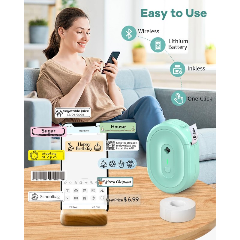 Anycash N12 Label Maker Machine, Portable Bluetooth Mini Label Printer,