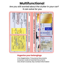 TILDOSAC Car Registration and Insurance Holder | Premium Car Document Organizer &Vehicle Glove Box Document Organizer | Car Accessories for Women & Men (Pink)