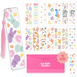 Kaciola 15 Sheets Easter Day UV DTF Bookmark Wraps, Acrylic Bookmark Blanks UV DTF Stickers, Waterproof Rub on Transfers for Book Lover DIY