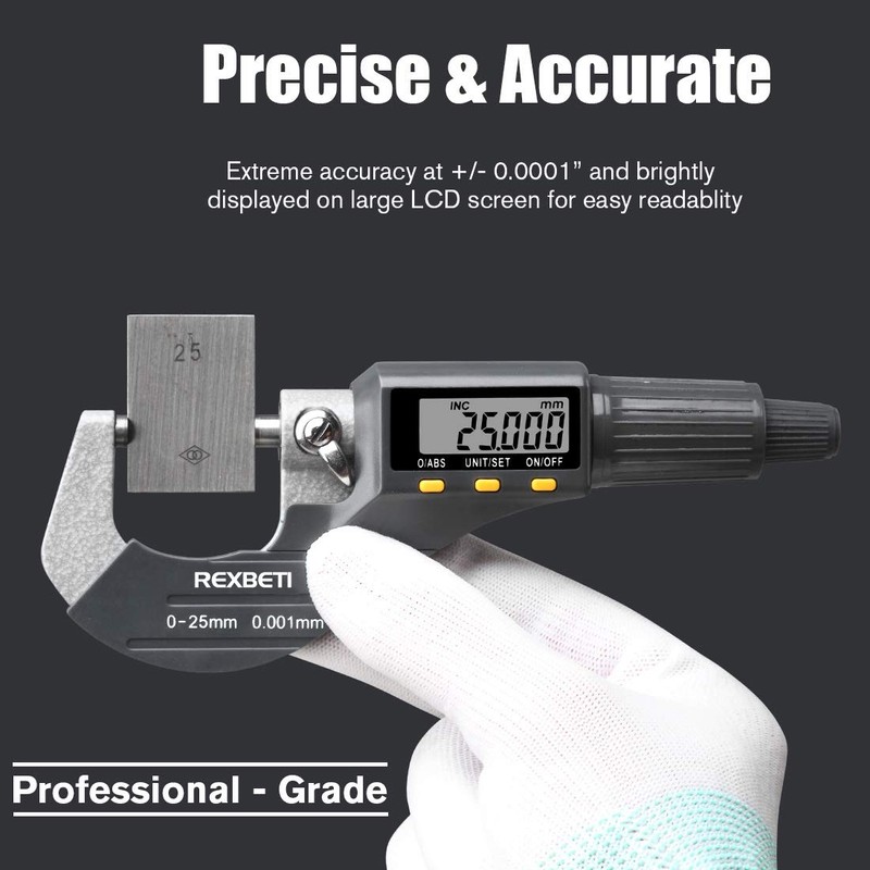 REXBETI Digital Micrometer, Professional Inch/Metric Measuring Tools 0.00005"/0.001 mm Resolution
