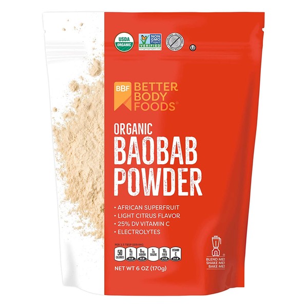 BetterBody Foods Organic Baobab Powder with Electrolytes, Iron, and Vitamin C (6 oz.)