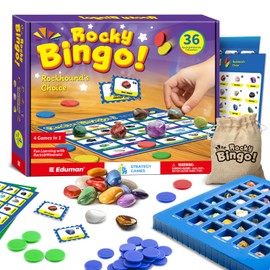 EDUMAN Gem & Rock Bingo Game Set - 36 Real gemstone & Crystal Collection for Kids, Board Games STEM Science Kit for Kids - Educational Learning Game for Party School Gift for Boys Girls