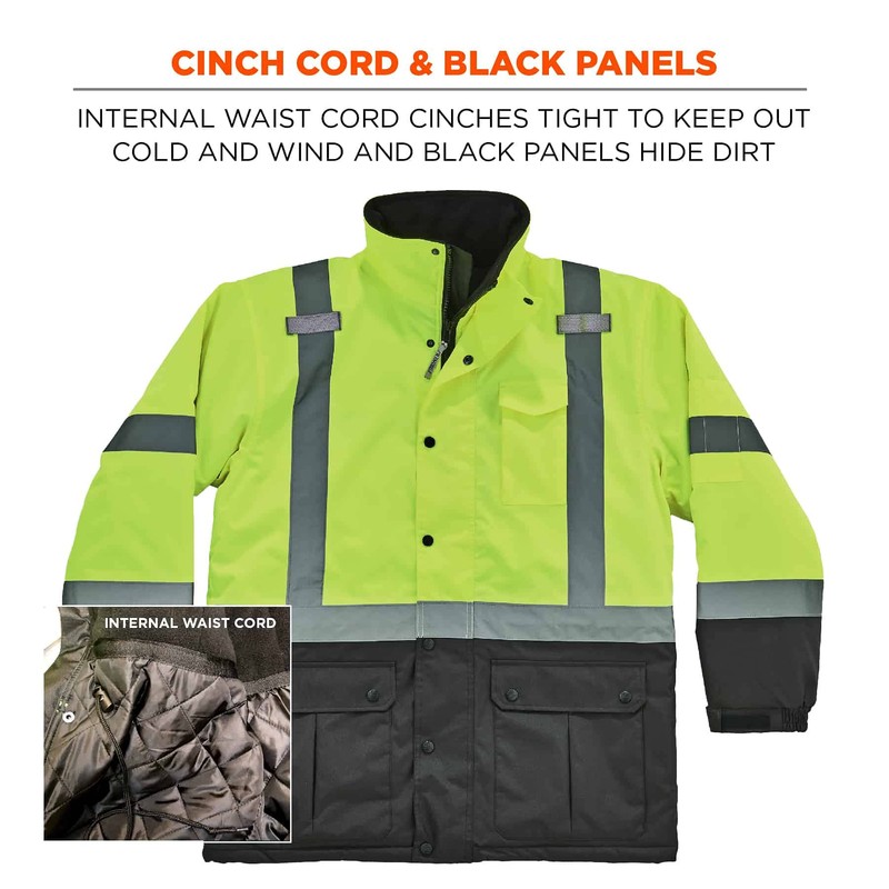 Ergodyne mens Class 3 Hi Vis Thermal Parka Quilted, Lime,