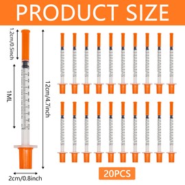 Pack of 20 Syringes 1 ml/cc, Lab Supplies with Head, Individually Packed, Plastic Tube Syringes Multi-Purpose Measuring Tools, Liquid Syringe for Pet Feeding, Plant Watering