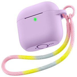 Matekxy for Airpods 4 Case Cute - 2024 Airpod 4th Generation, Soft Silicone Cover with Lanyard and Keychain, Shockproof Scratch Resistant for Women, Perfect for Commuters and Travelers, Purple