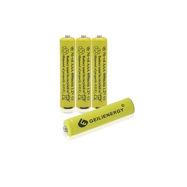 GEILIENERGY Triple A NiCd AAA 1.2V 600mAh Triple A Rechargeable Batteries for Solar Light Lamp Yellow Color (4 Pack)